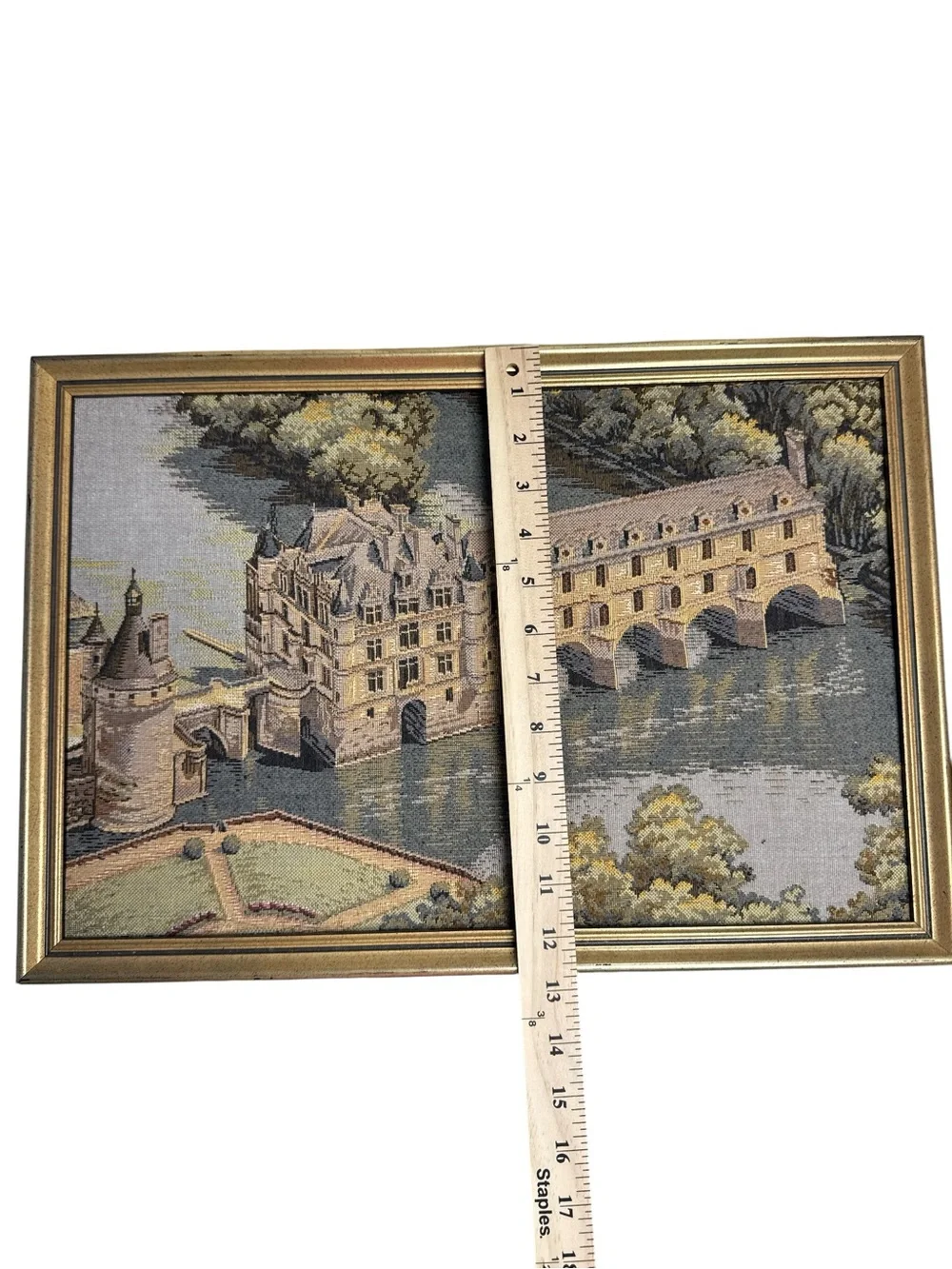Vintage Framed Chateau de Chenonceau Tapestry Wall Art